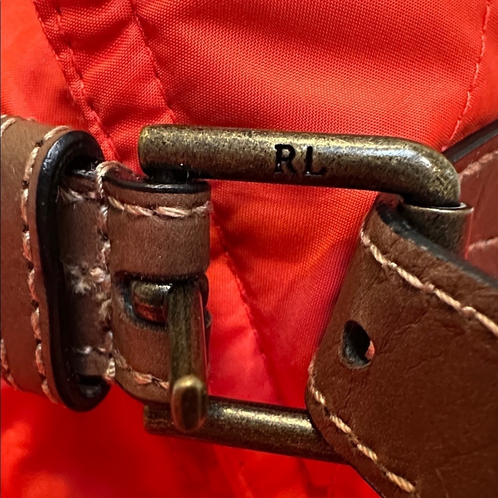 POLO Ralph Lauren Orange Hot Quilted Leather Trim Jacket EUC M - Picture 8 of 11